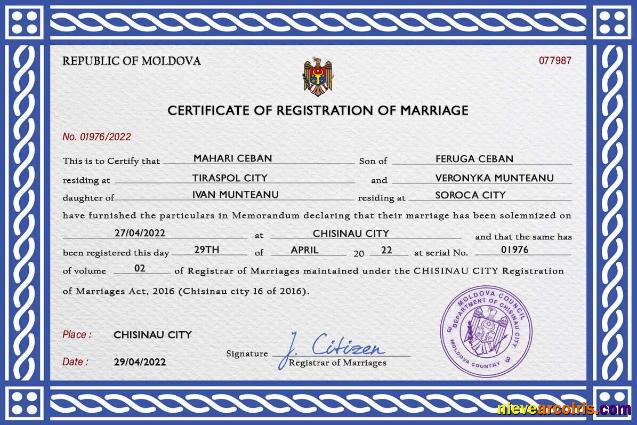 Moldova marriage certificate